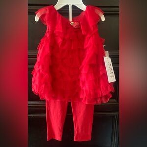 Pippa & Julie Red Ruffle Tunic and Legging Set